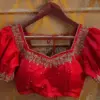 Scarlet Elegance – Red Cutwork Puff Sleeves Blouse