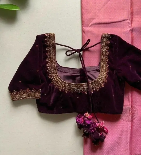 Elegant Wine Colour Velvet Handmade Designer Blouse