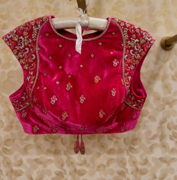 Velvet Bloom – Elegant Pink High Neck Blouse