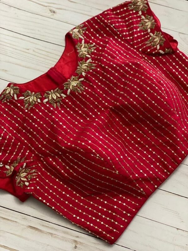 Stylish Red High Neck Work Blouse for Bridal Elegance