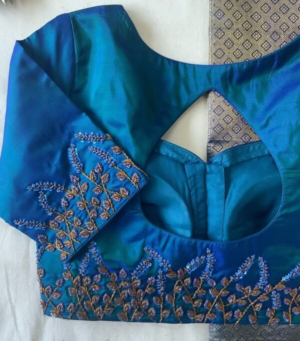 Blue Floral Work Blouse – Graceful Elegance with Handcrafted Charm
