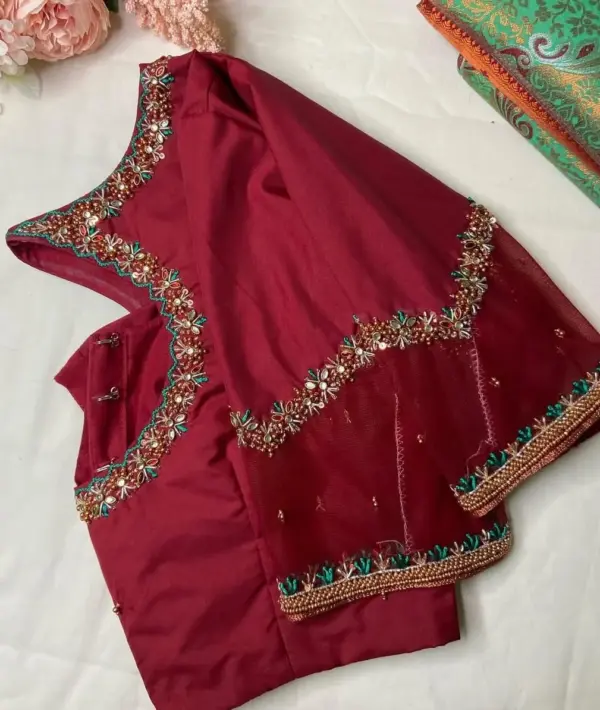 Designer Maroon Net Blouse – Perfect for Party Wear