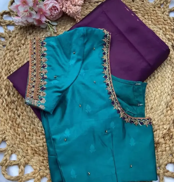 Designer Sky Blue Blouse with Intricate Thread Embroidery