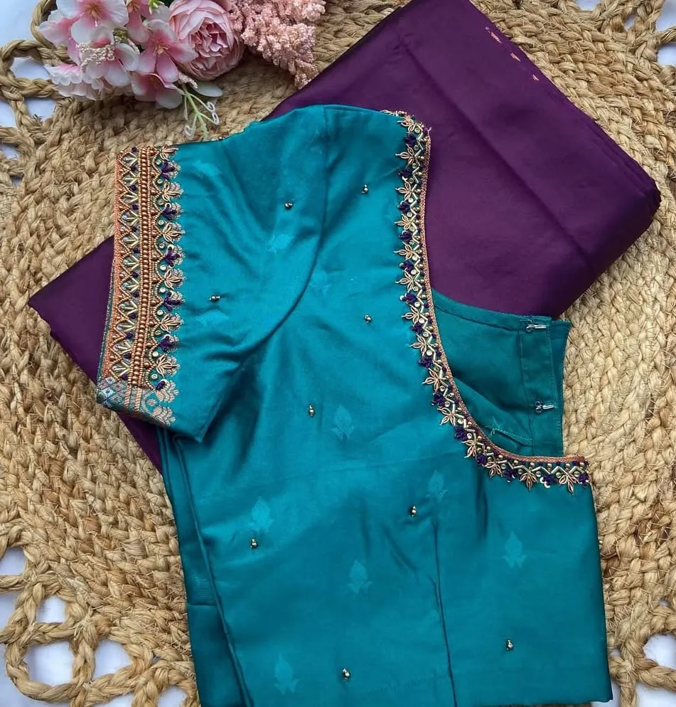 Designer Sky Blue Blouse with Intricate Thread Embroidery