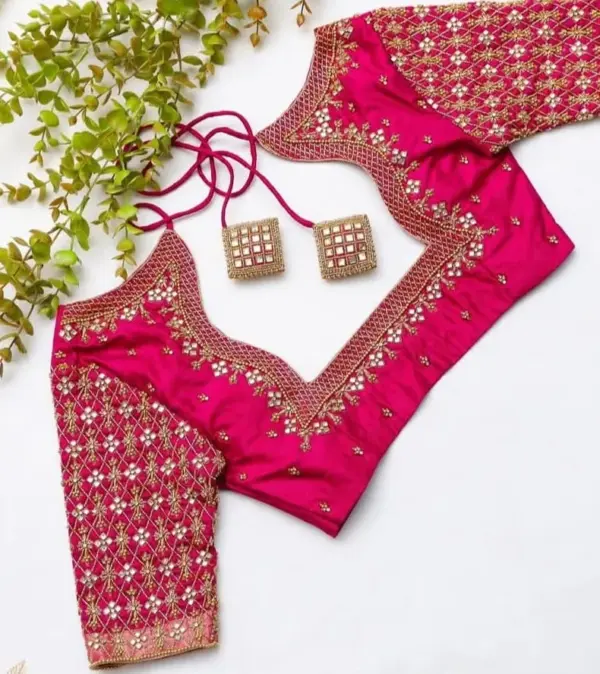 Elegant Pink Wedding Blouse - Designer Maggam Work for Bridal Grace
