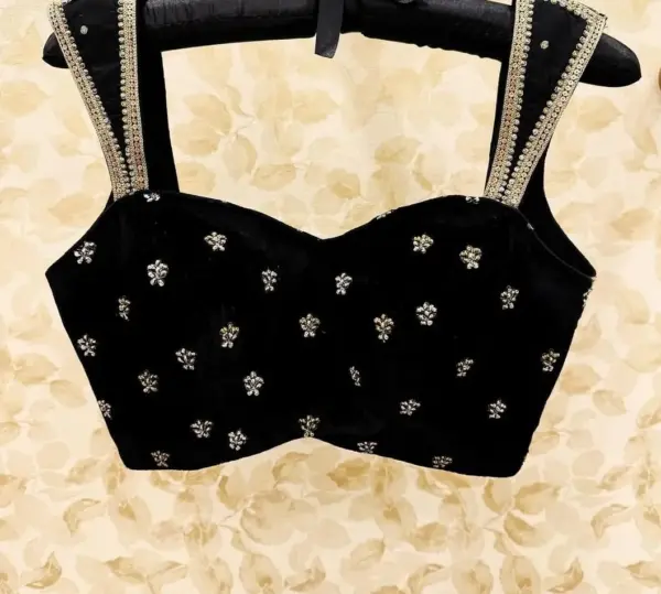 Elegant Velvet Black Sleeveless Partywear Blouse