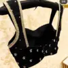 Elegant Velvet Black Sleeveless Partywear Blouse