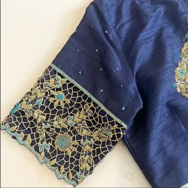 Exclusive Navy Blue Blouse with Stunning Cutwork Aari Design