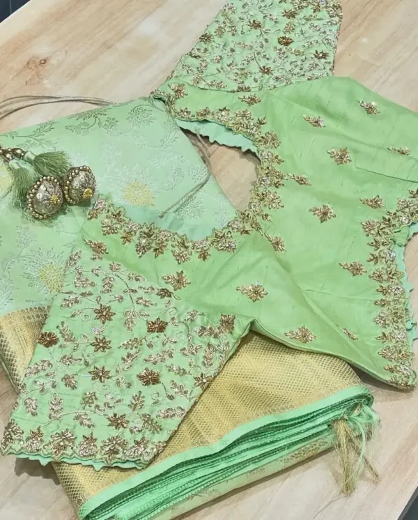 Exclusive Pista Green Blouse with Unique Detailing