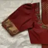 Graceful Red Puff Sleeves Blouse with Elegant Handwork