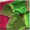 Luxurious Green Raw Silk Blouse with Intricate Zardosi Work