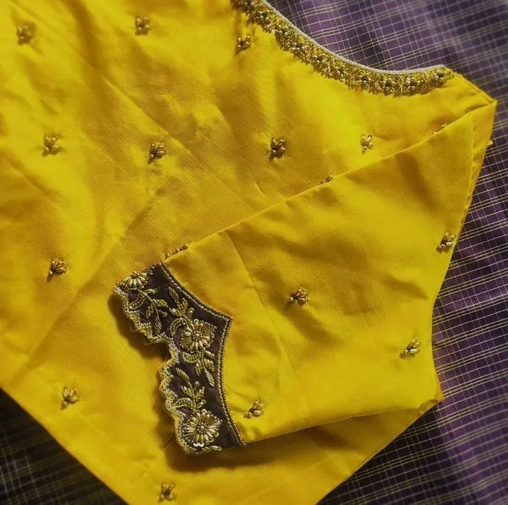 Minimalist Yellow Boat Neck Work Blouse for Modern Elegance