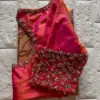 Orange-Pink Kundan Pot Neck Blouse – Graceful Bridal Wear