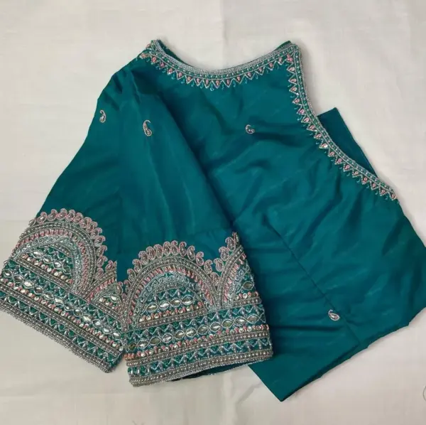 Peacock Blue Aari Work Blouse – Elevate Your Ethnic Style