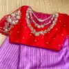 Red High Neck Blouse with Elegant Net Embroidery