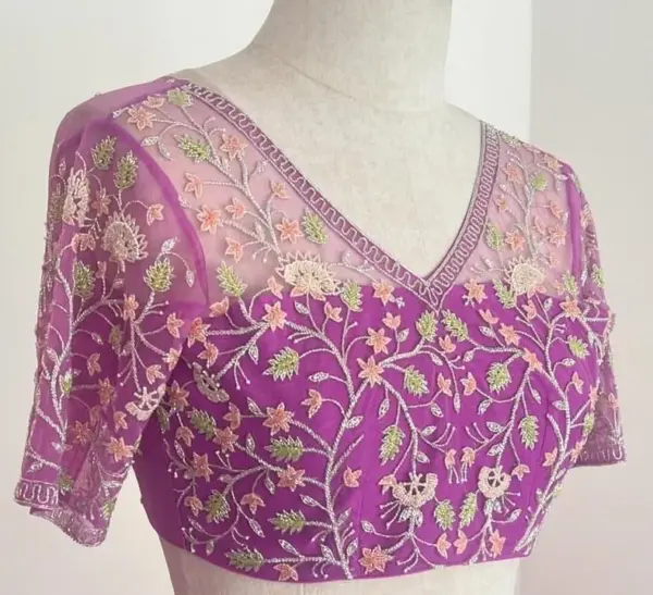 Royal Bloom – Purple Pink Net Wedding Blouse