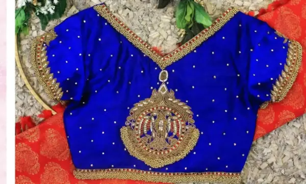 Royal Blue Peacock Maggam Work Blouse – Exquisite Elegance for Special Occasions