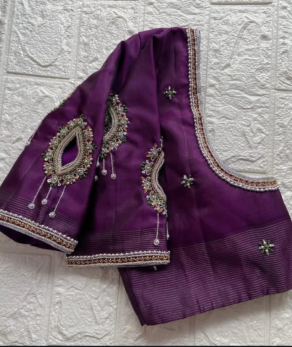 Simple Yet Stunning Purple Pink Maggam Work Blouse