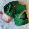 Stylish Green Puff Sleeves Blouse with Zari Work Detailing