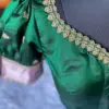 Stylish Green Puff Sleeves Blouse with Zari Work Detailing