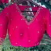 Stylish Pink V-Neck Aariwork Blouse for Weddings
