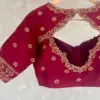 Stylish Red Aari Embroidery Blouse with Trendy Cutwork