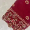 Stylish Red Aari Embroidery Blouse with Trendy Cutwork