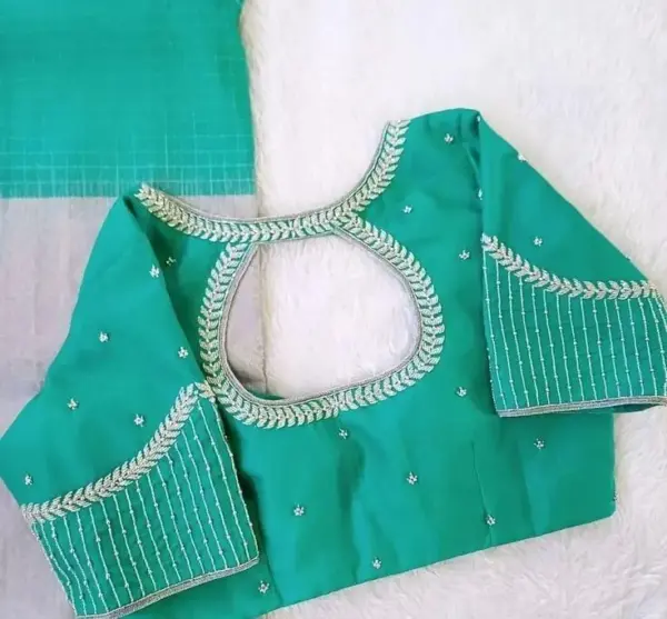 Teal Green Silver Work Blouse – A Graceful Blend of Sophistication and Charm