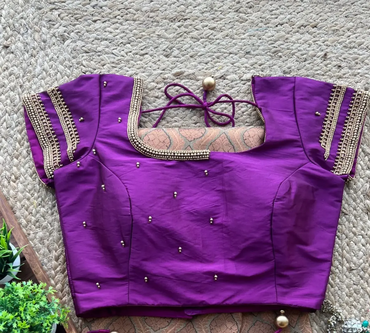 Trendy Purple Boat Neck Blouse for Occasions