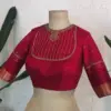 Vibrant Red High Neck Maggam Blouse with Exquisite Embroidery