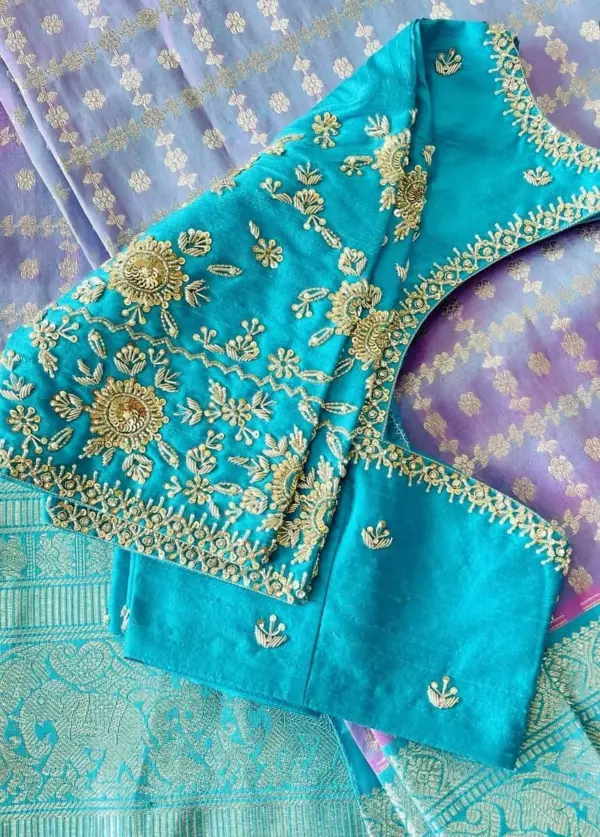 Exquisite Sky Blue Zardosi Work Blouse – A Perfect Blend of Tradition and Style