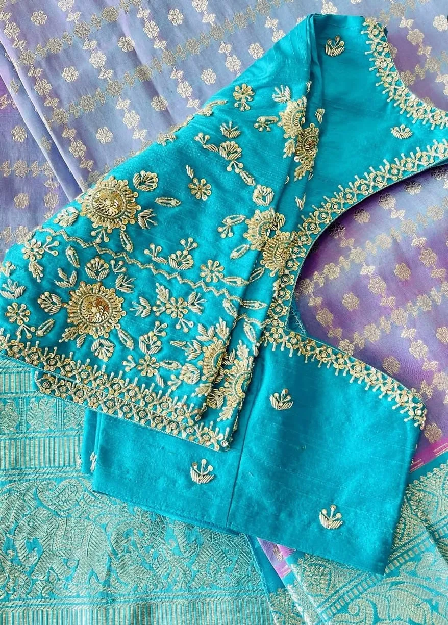 Exquisite Sky Blue Zardosi Work Blouse – A Perfect Blend of Tradition and Style