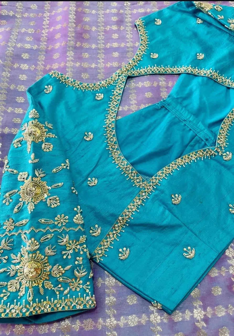 Exquisite Sky Blue Zardosi Work Blouse – A Perfect Blend of Tradition and Style