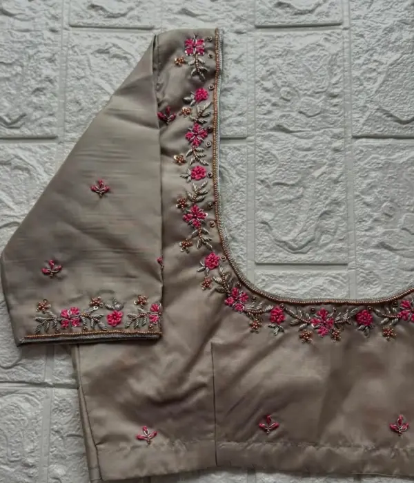 Minimalist Grey Zardosi Blouse – Perfect for Subtle Glam