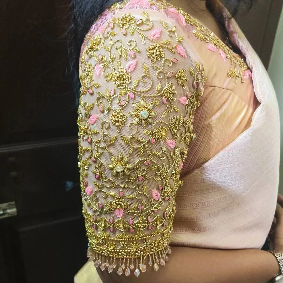 Peach Net Bridal Blouse with Stunning Embroidery