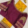 Traditional Maroon Bridal Blouse with Intricate Kundan Work