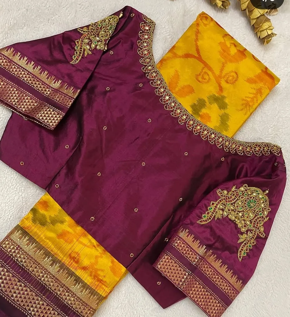 Traditional Maroon Bridal Blouse with Intricate Kundan Work