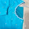 Blue Raw Silk Cutwork Blouse – Elegant & Timeless