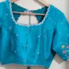 Blue Raw Silk Cutwork Blouse – Elegant & Timeless