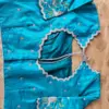 Blue Raw Silk Cutwork Blouse – Elegant & Timeless