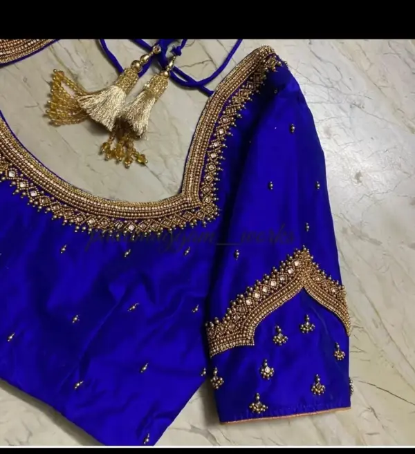 Classic Blue Party Wear Blouse with Intricate Work