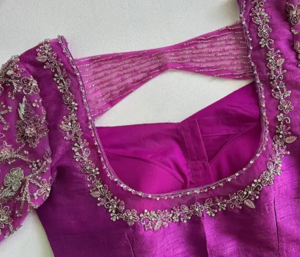 Bridal Purple Pink Zardosi Work Blouse for Weddings