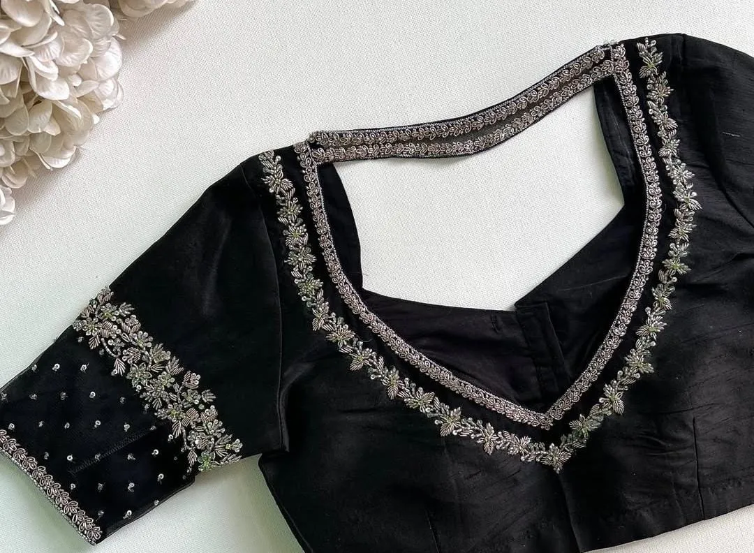 Chic Black Net Blouse with Zardosi Detailing