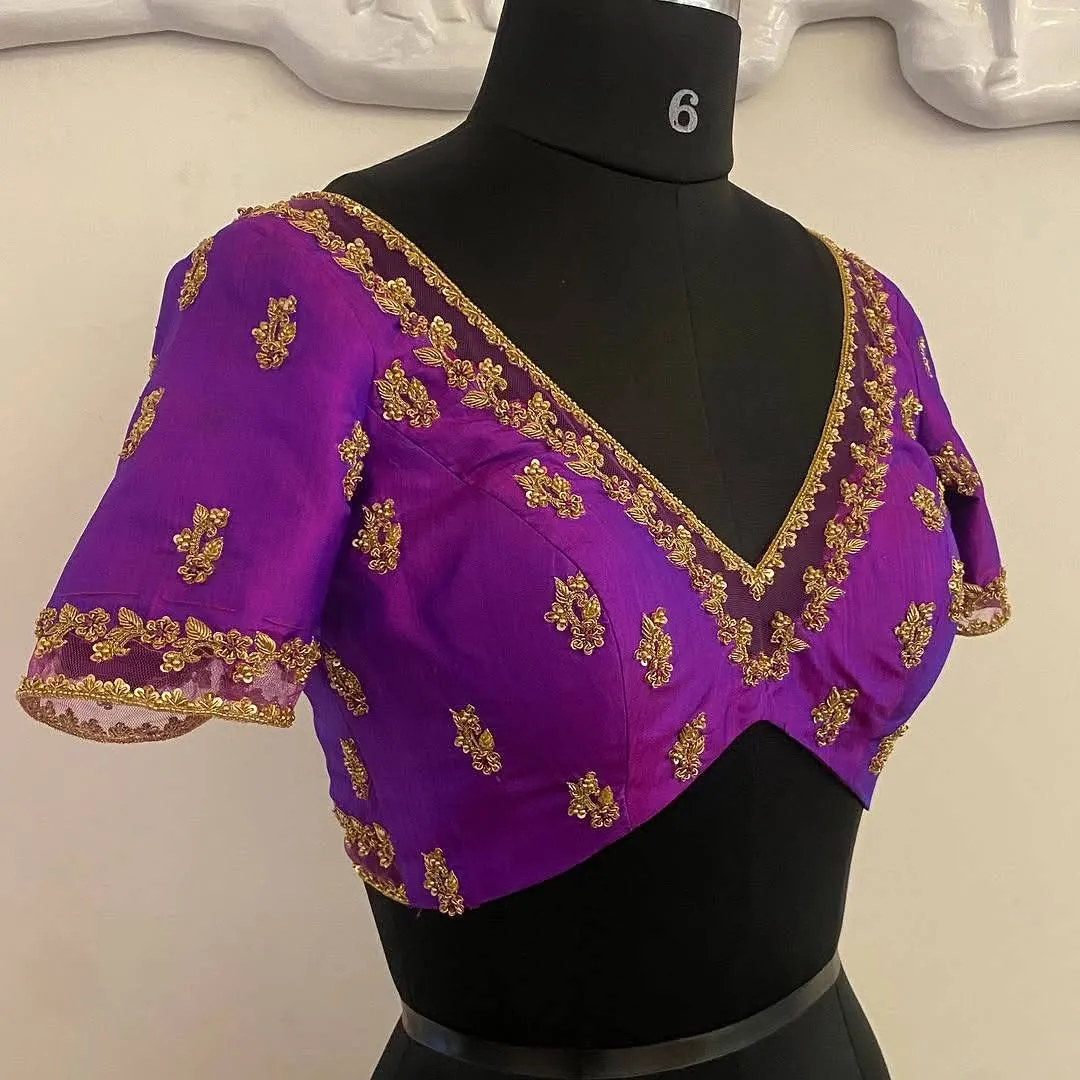 Chic & Trendy Purple Aliya Cut Blouse for Party Wear