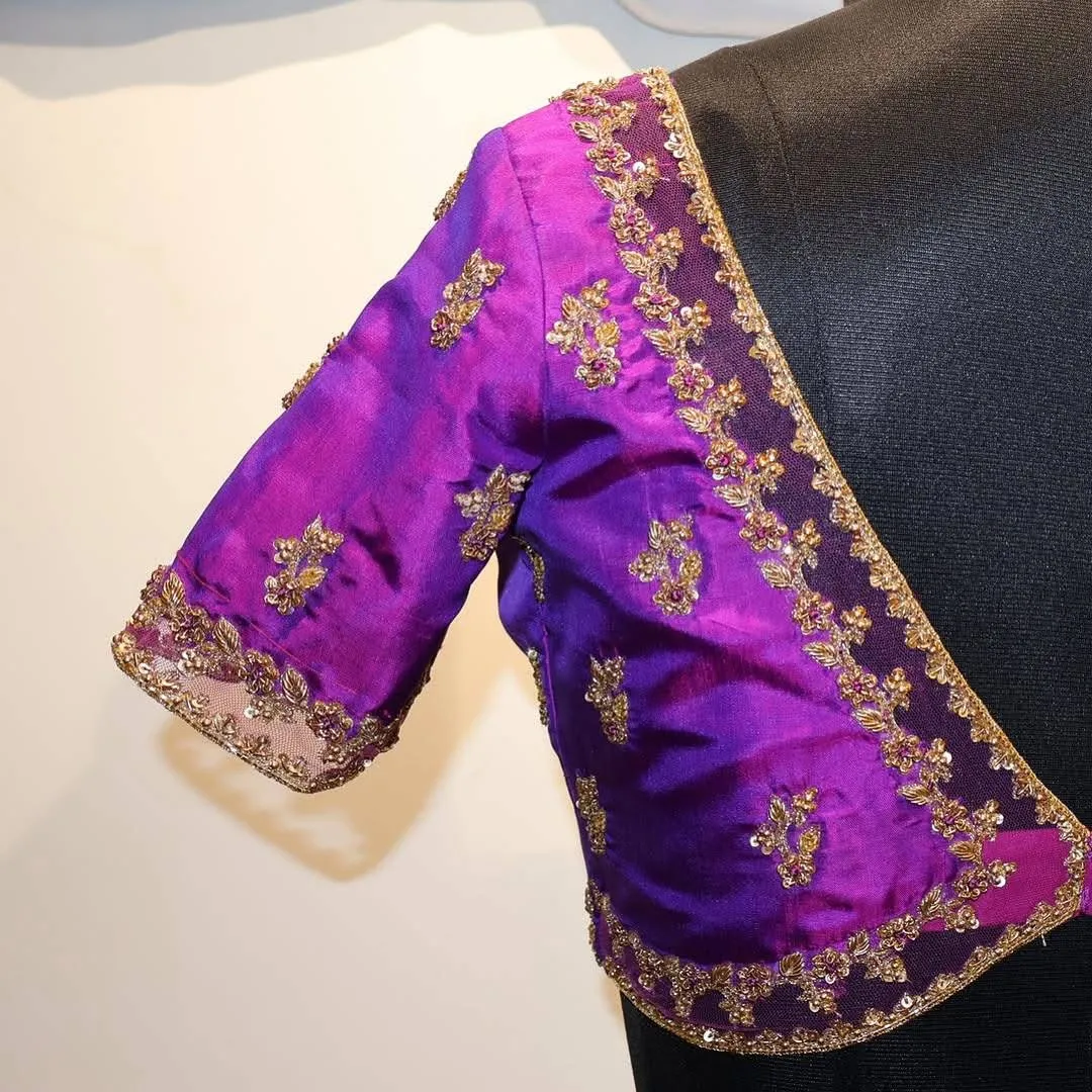 Chic & Trendy Purple Aliya Cut Blouse for Party Wear