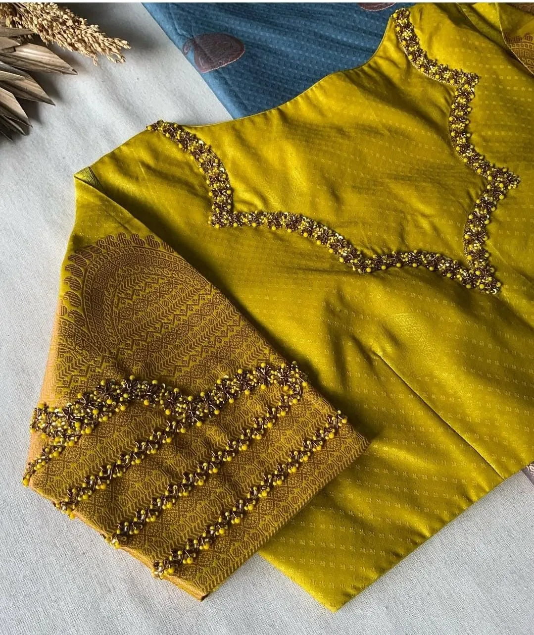 Designer Mustard Yellow Blouse with Intricate Work