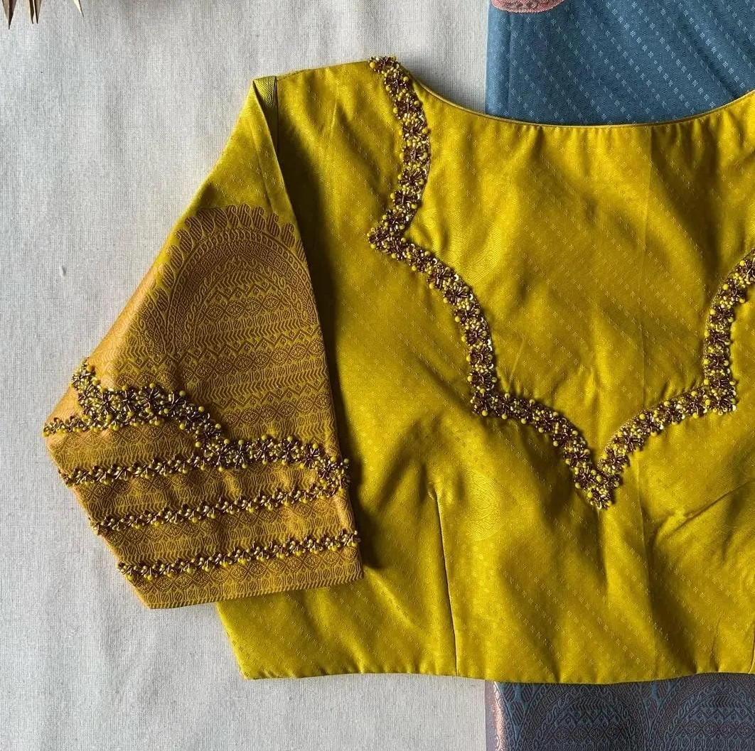 Designer Mustard Yellow Blouse with Intricate Work
