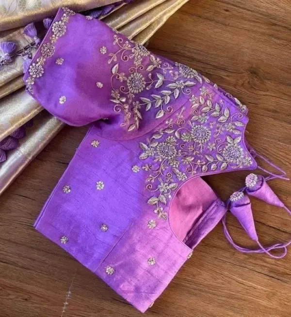 Handcrafted Lavender Zardosi Maggam Work Blouse