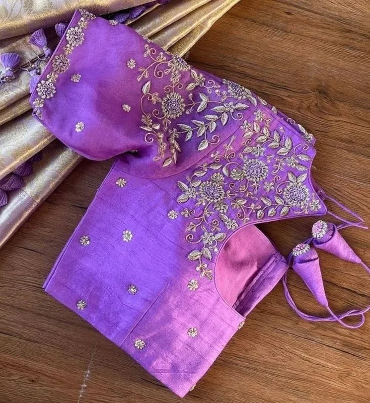 Handcrafted Lavender Zardosi Maggam Work Blouse