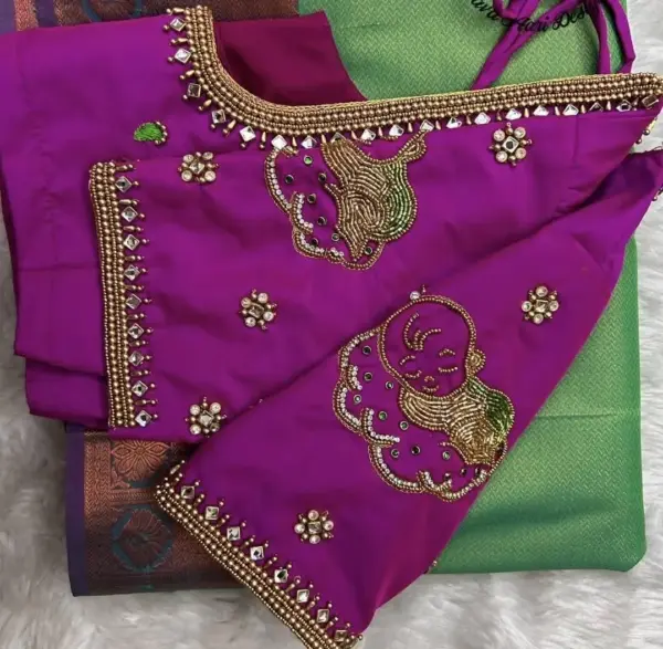 Handcrafted Maggam Work Blouse for Baby Shower